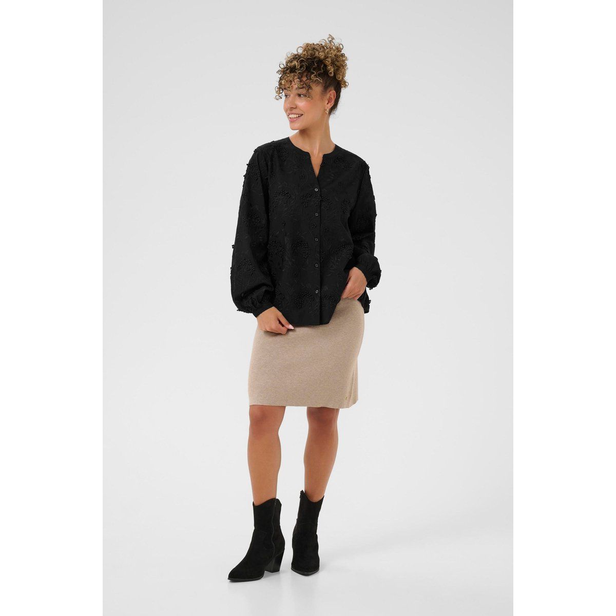 Bestickte Baumwollbluse mit V-Ausschnitt