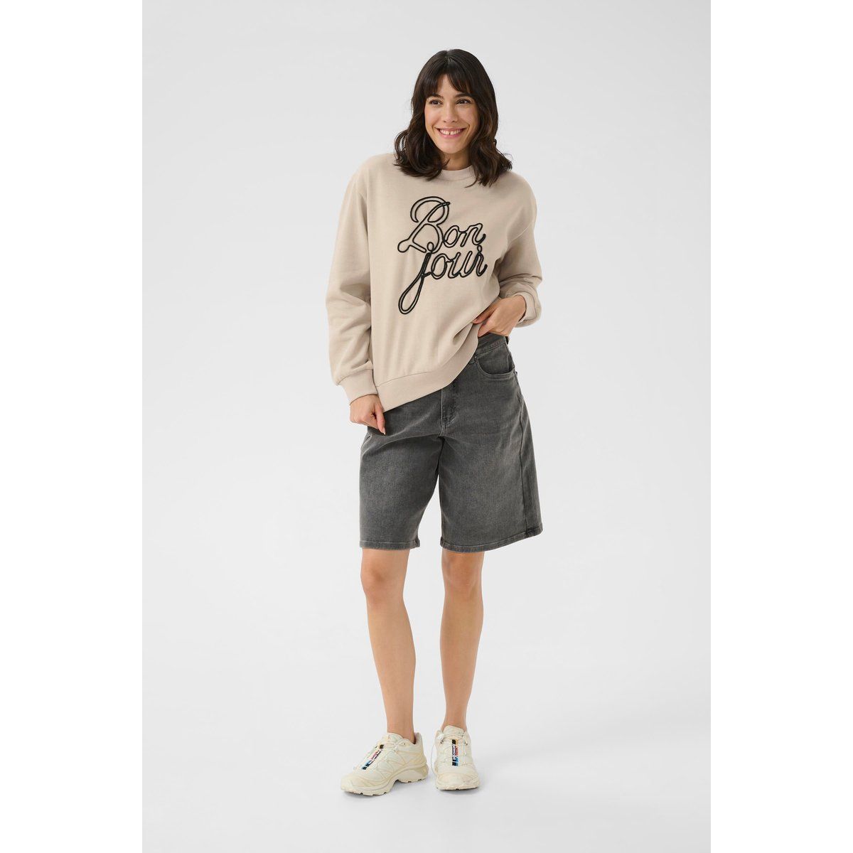 Besticktes Bonjour Sweatshirt Loose Fit