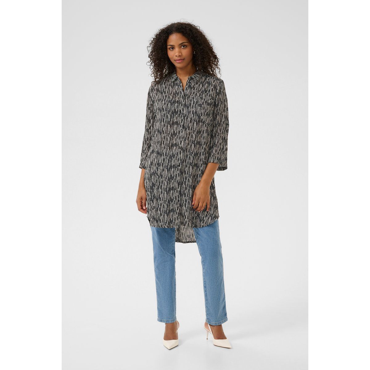 Longline-Hemdbluse mit grafischem Muster