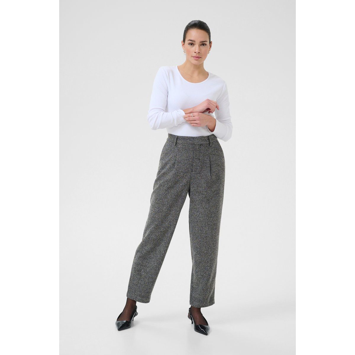 Klassische Strukturierte Hose mit Hohem Bund