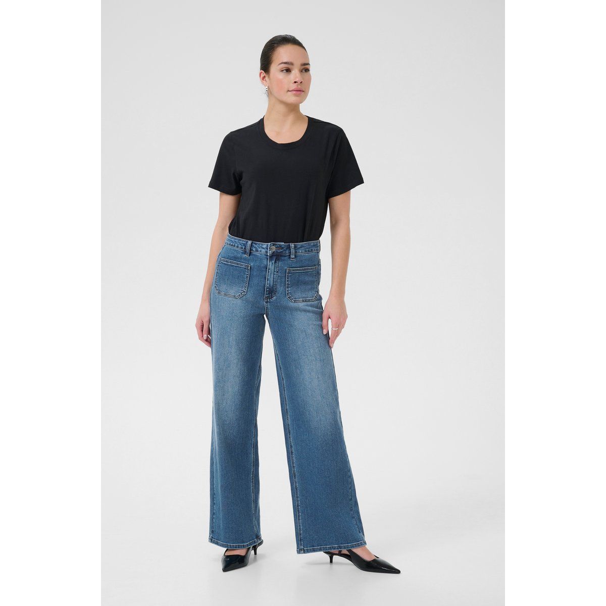 Weite Jeans mit hoher Leibhöhe und Patch-Taschen