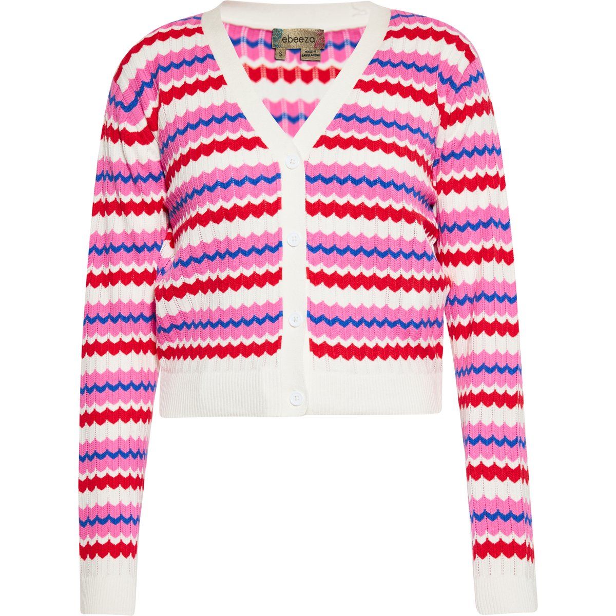 Bunte Zickzack-Strickjacke in Kurzform