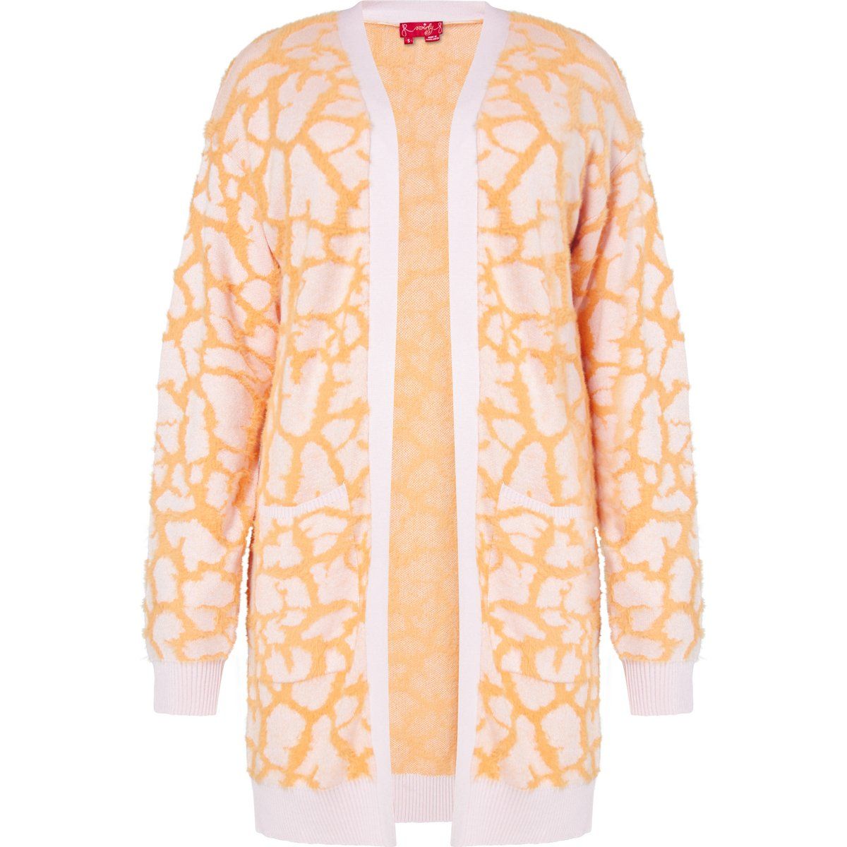 Lange Strickjacke mit abstraktem Tiermuster