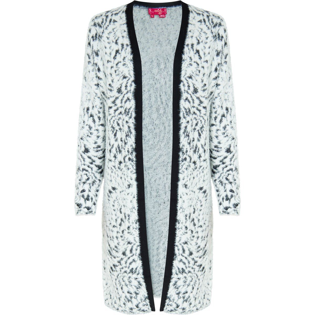 Langer Cardigan mit flauschigem Animal-Print
