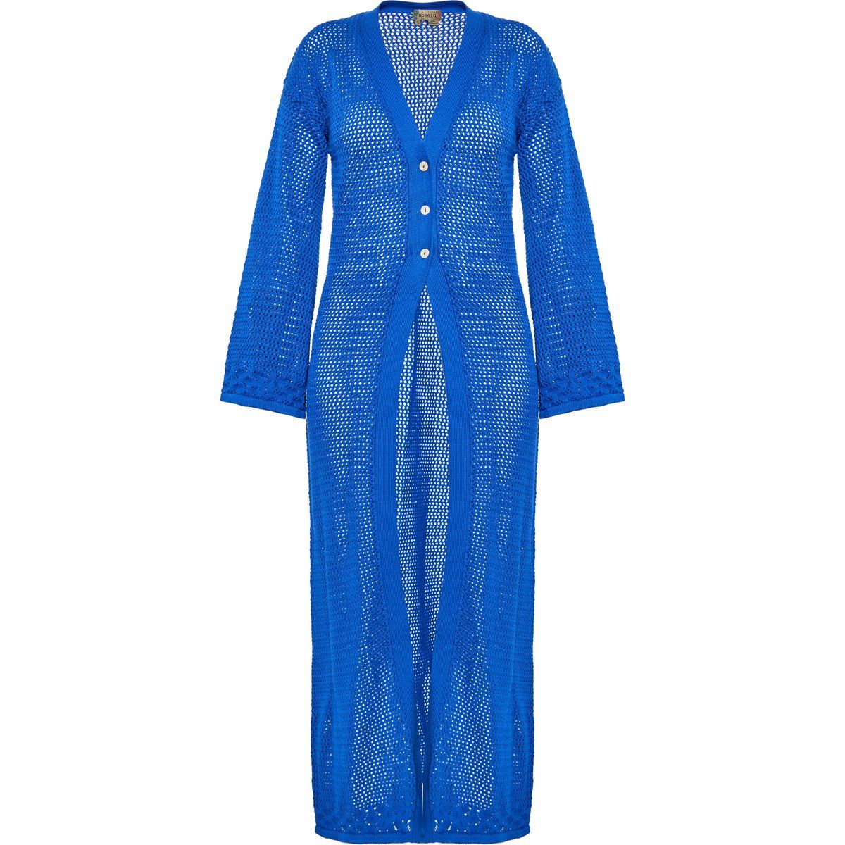 Lange Netzstrickjacke mit Knopfleiste