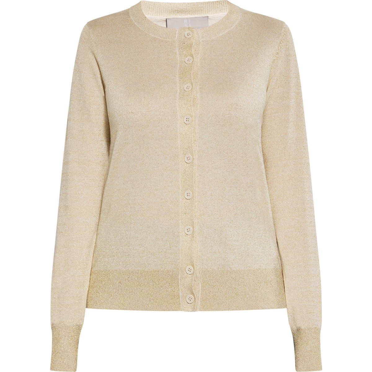 Schimmernde Feinstrickjacke mit Rundhalsausschnitt