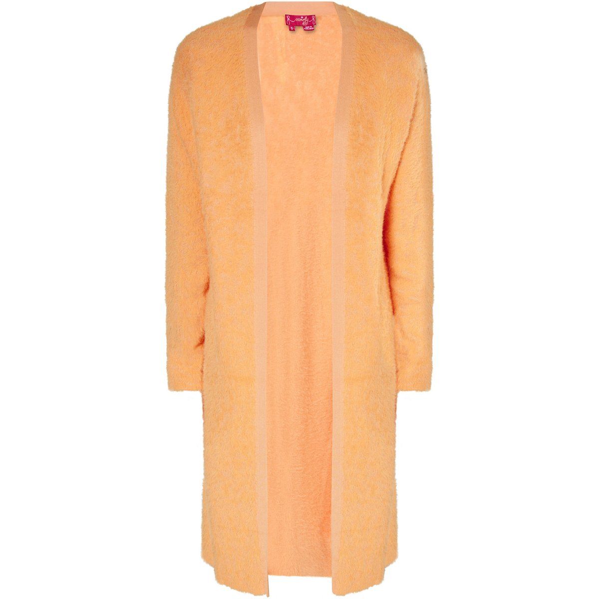 Flauschige lange offene Strickjacke