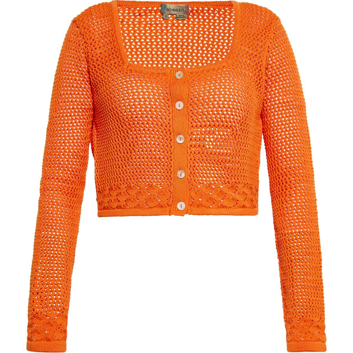 Kurz geschnittene Lochstrickjacke mit Karree-Ausschnitt