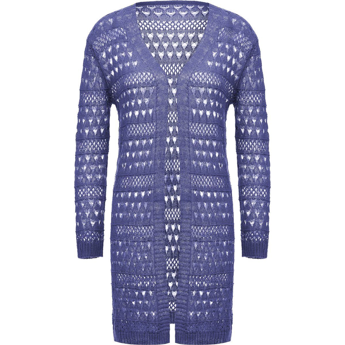 Knielange Häkelstrickjacke mit offener Front