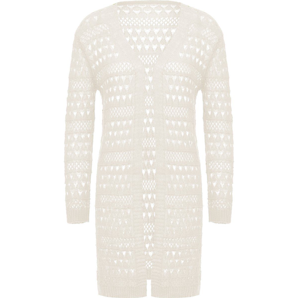 Lange Strickjacke mit Ajourmuster