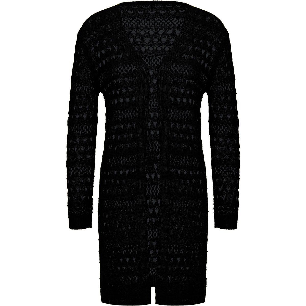 Geometrischer Long-Cardigan mit Spitzenstrick