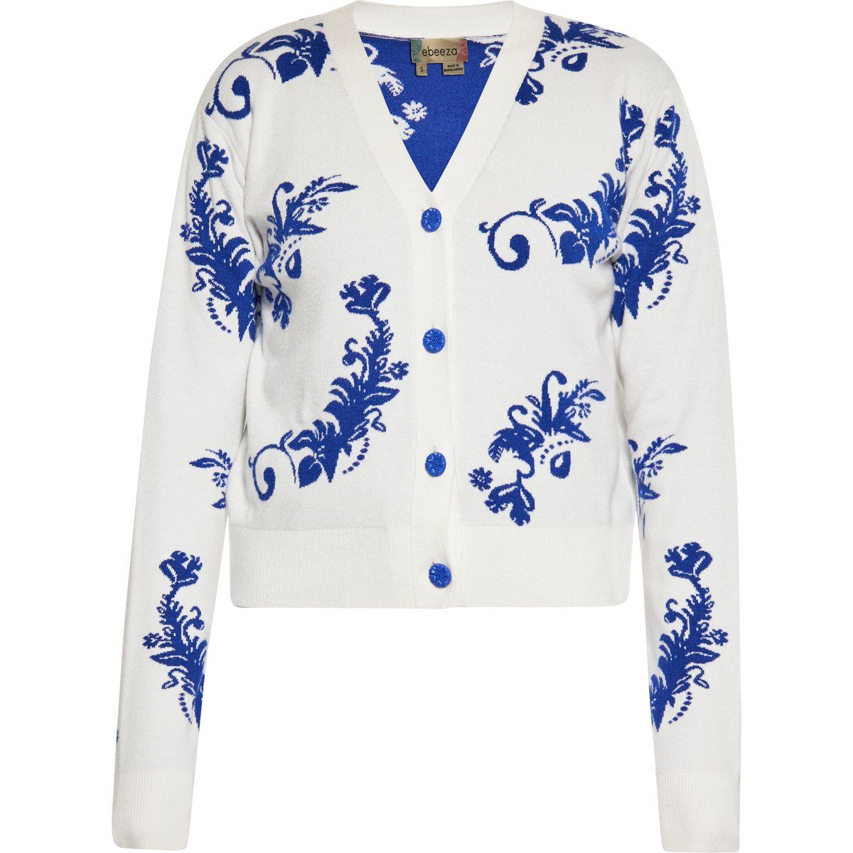 Strickjacke mit V-Ausschnitt und Blumenmuster
