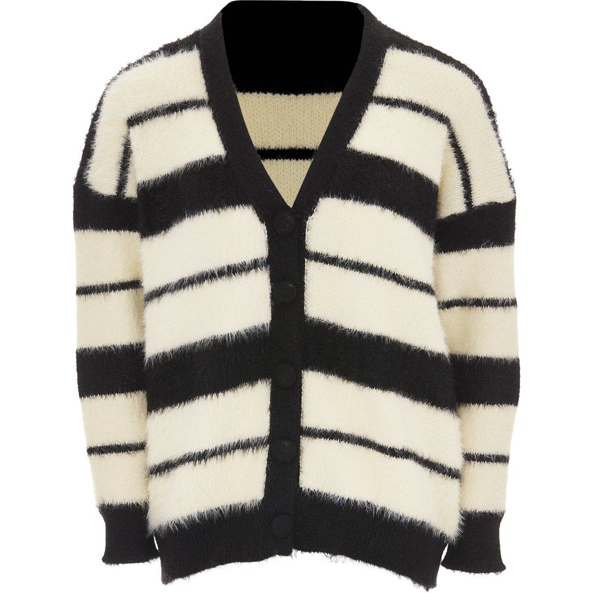 Flauschiger gestreifter V-Ausschnitt Cardigan