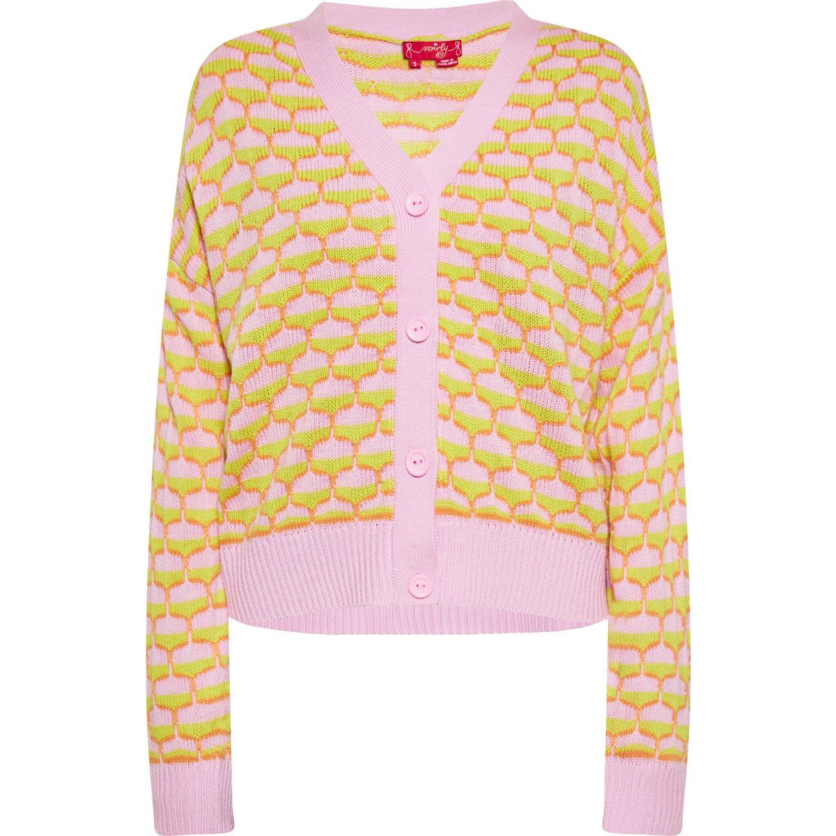 Geometrisch Gemusterte Strickjacke mit Knöpfen