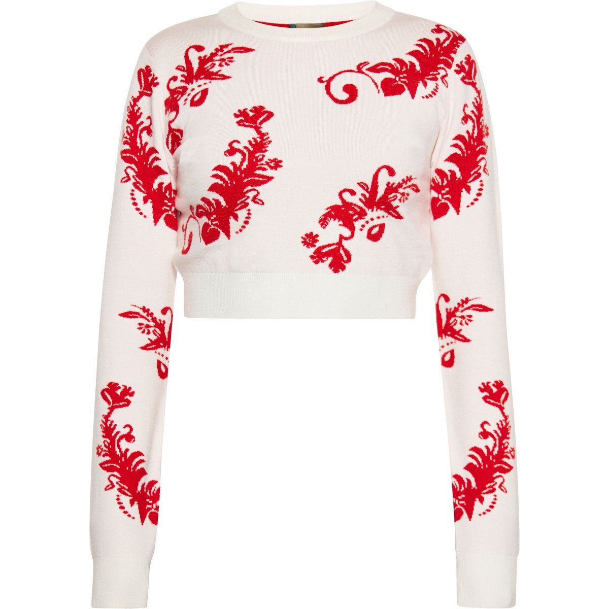 Kurzer Strickpullover mit floralem Jacquard