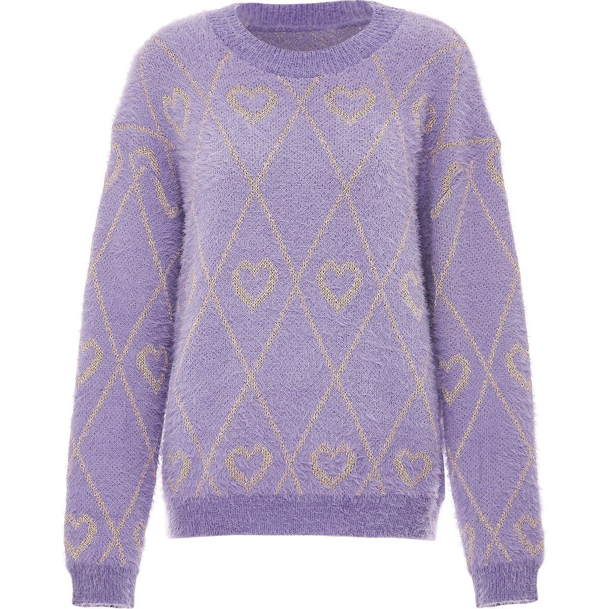 Flauschiger Strickpullover mit Herzmuster