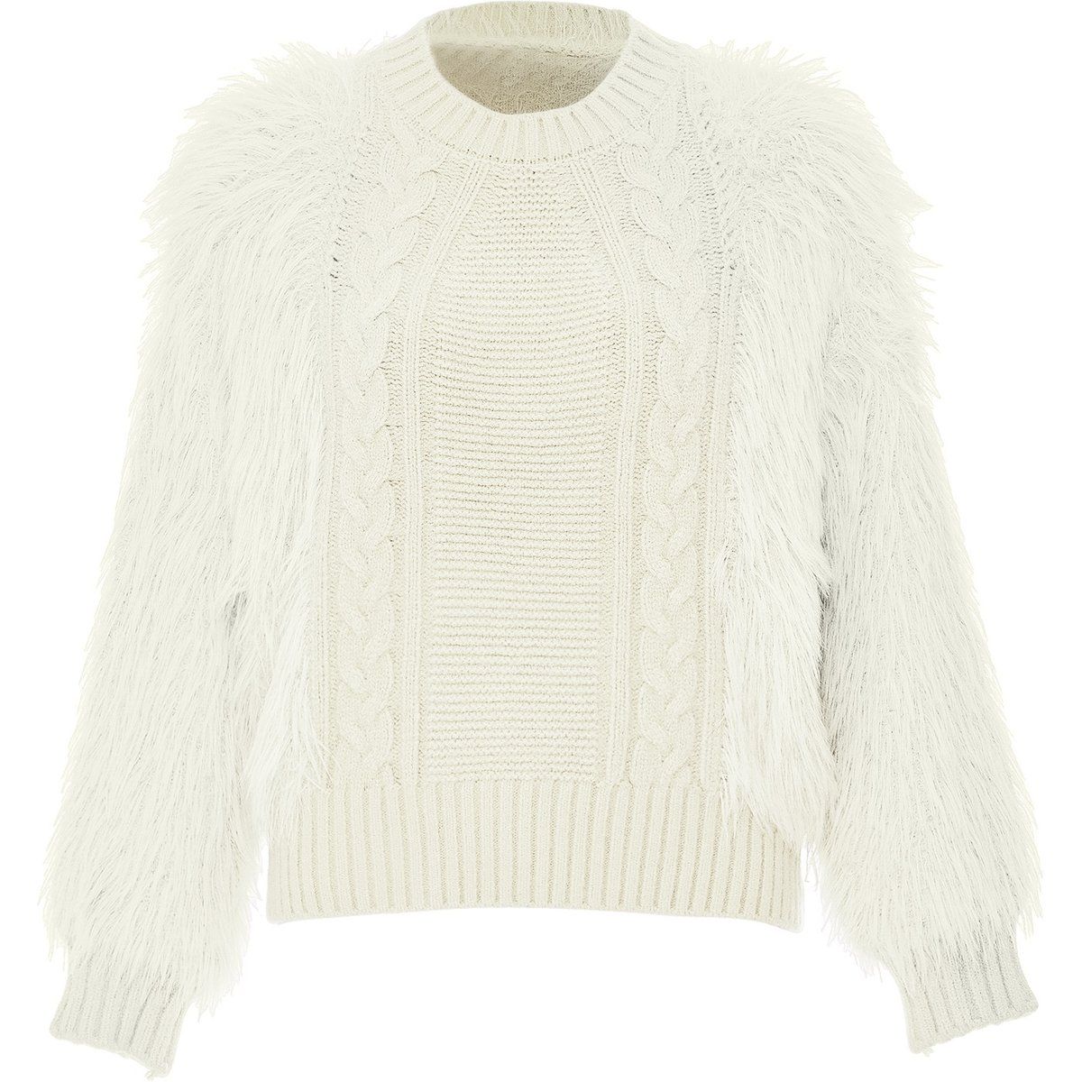 Zopfstrickpullover mit Statement-Zottelärmeln