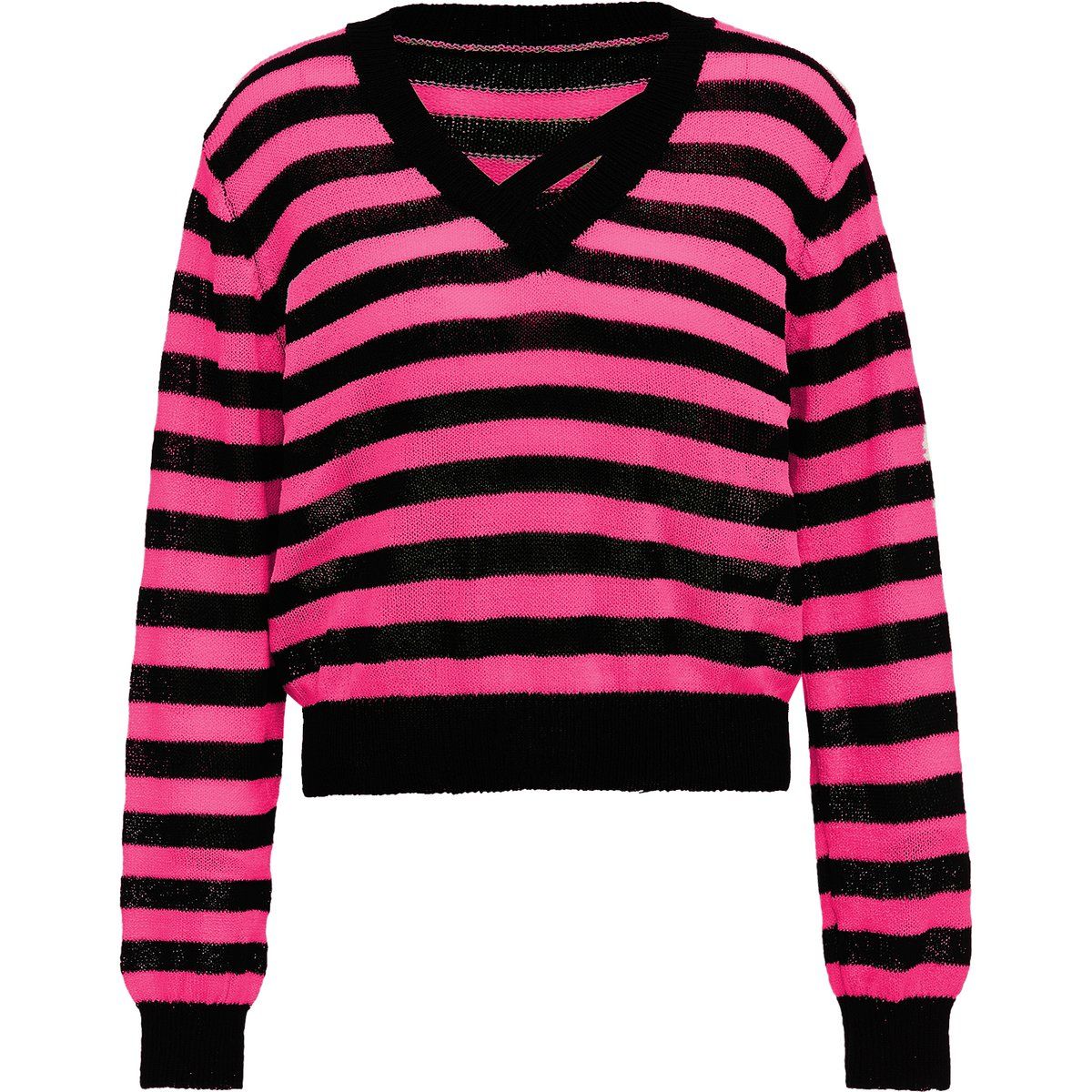 Gestreifter Feinstrickpullover mit V-Ausschnitt