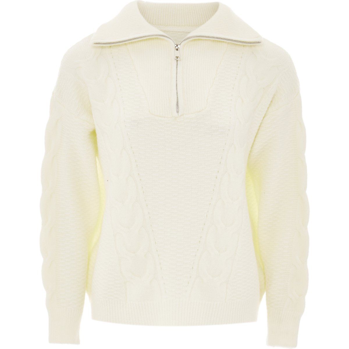 Zopfstrickpullover mit Viertelreißverschluss