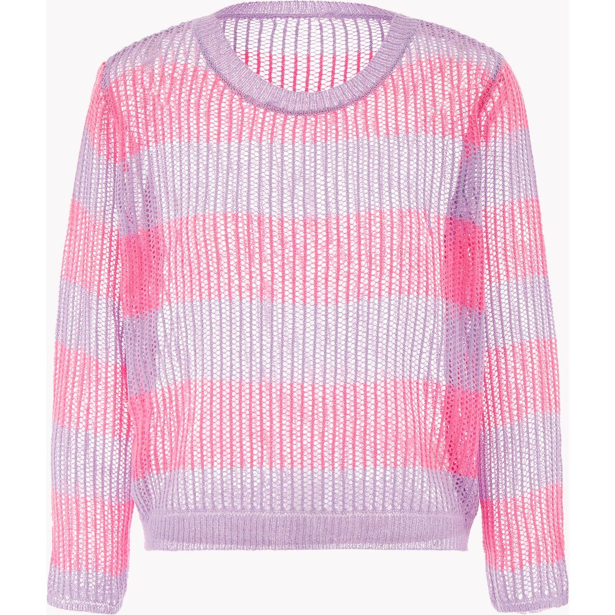 Gestreifter Grobstrick-Pullover mit Rundhalsausschnitt
