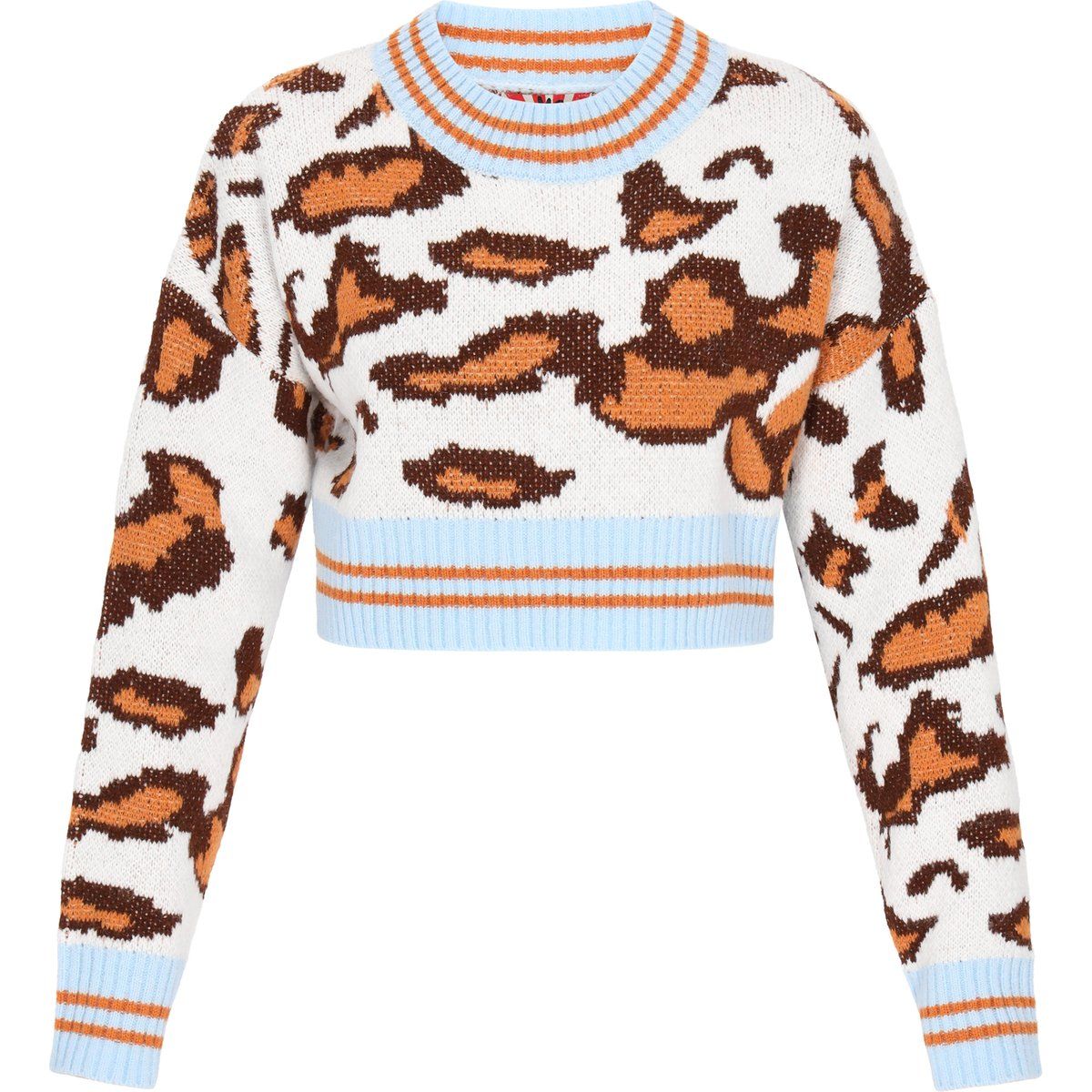 Kurzer Strickpullover mit Tiermuster