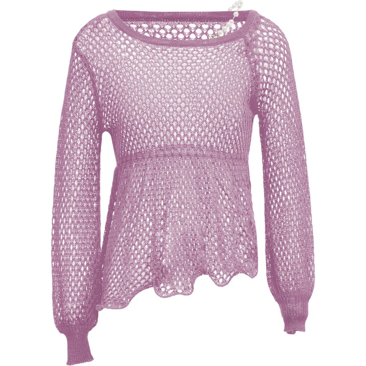 Femininer Schößchen-Pullover mit Lochmuster