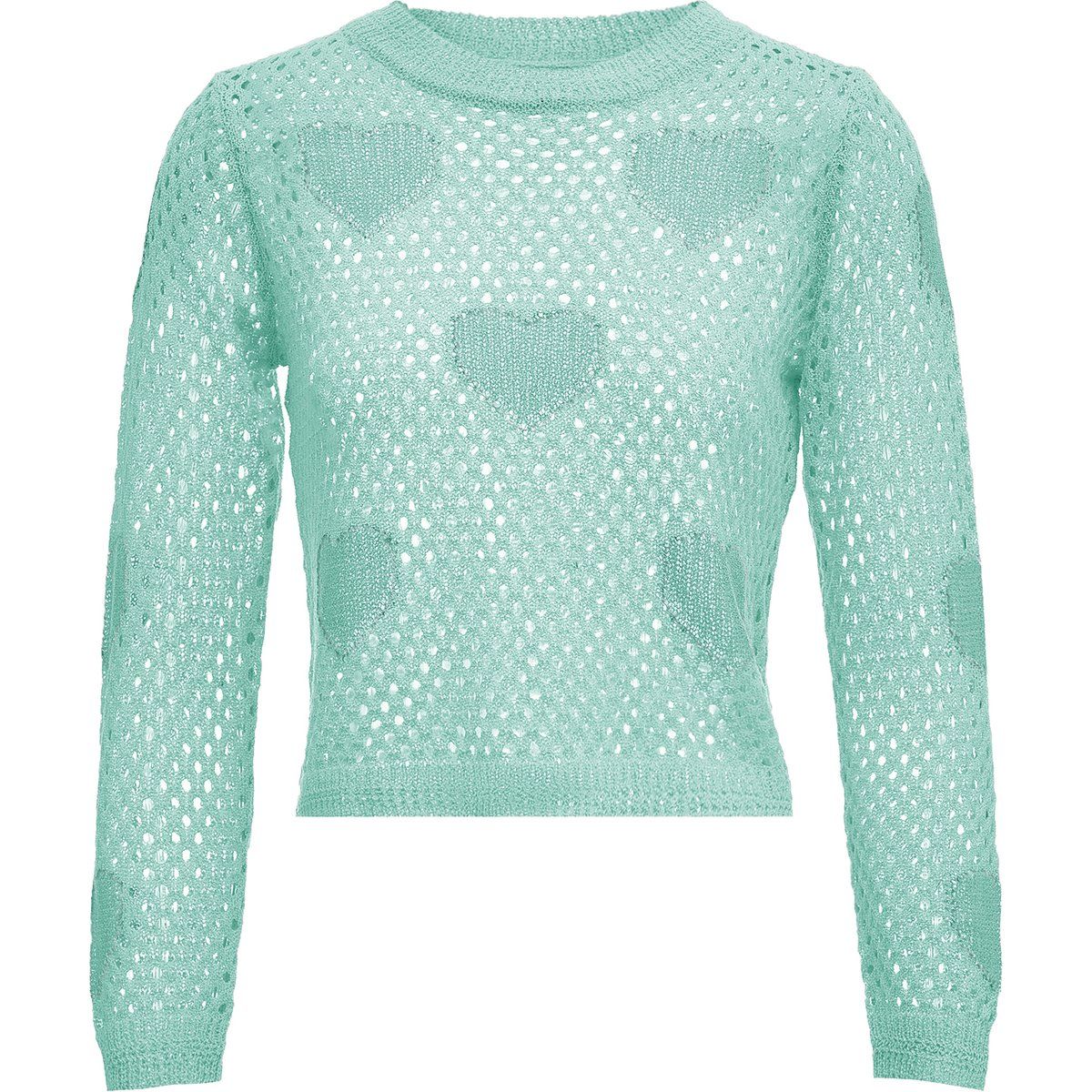 Halbtransparenter Strickpullover mit Herzmuster