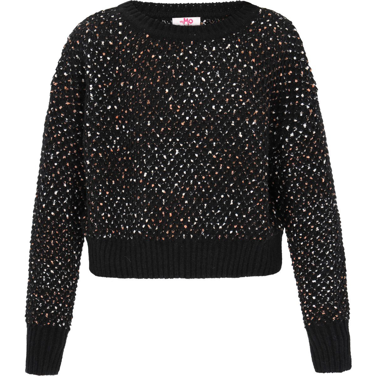 Grob gestrickter Melange-Crop-Pullover