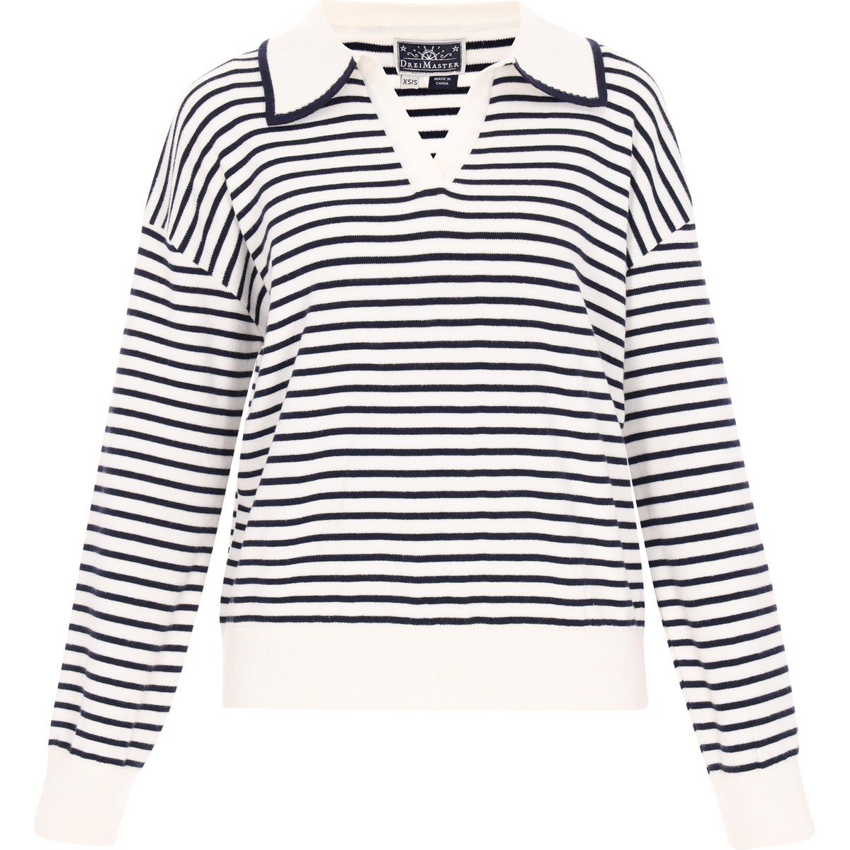Gestreifter Polo-Strickpullover im Marine-Stil