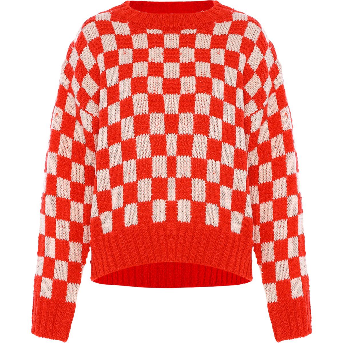Oversize-Strickpullover mit Schachbrettmuster