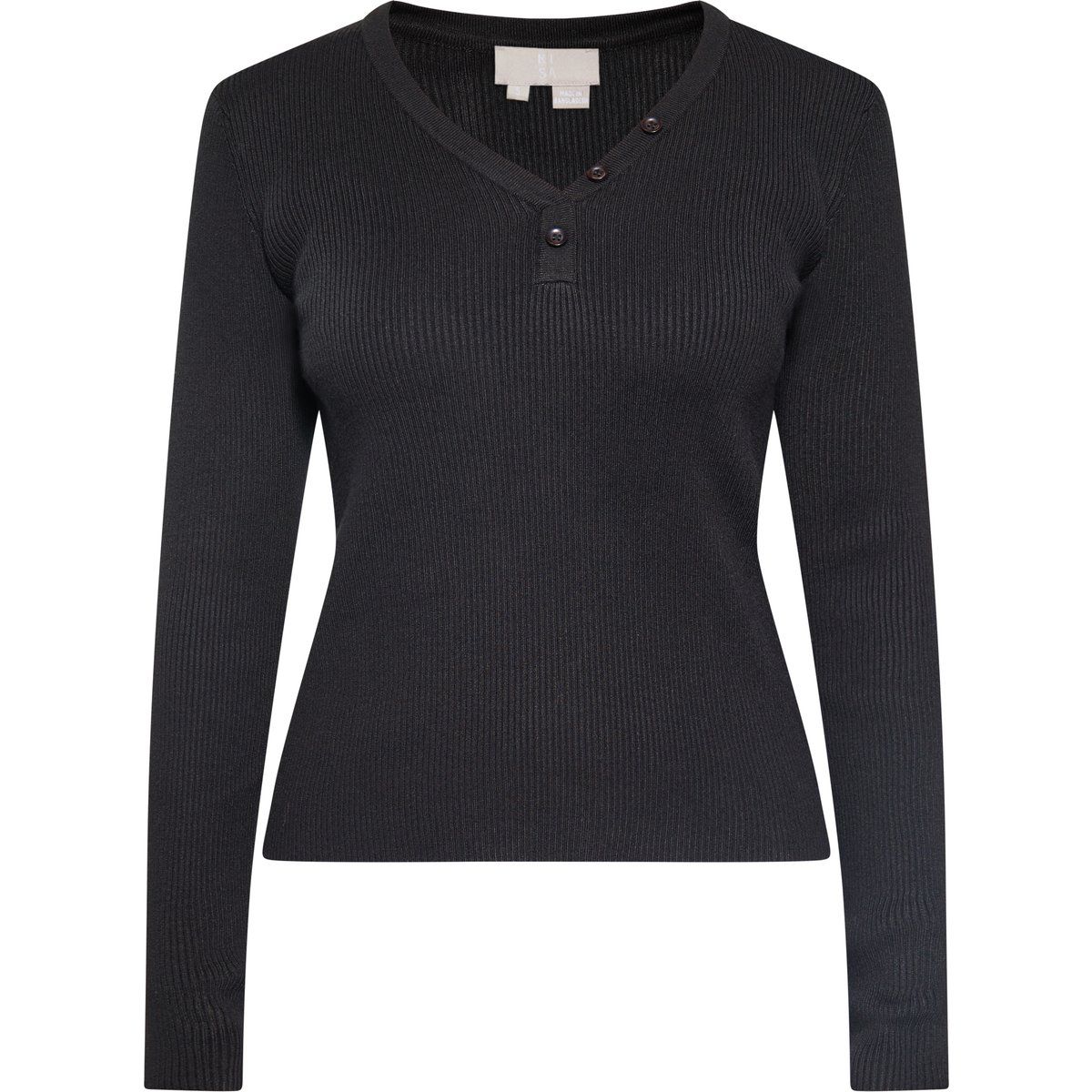 Gerippter Henley-Pullover mit V-Ausschnitt