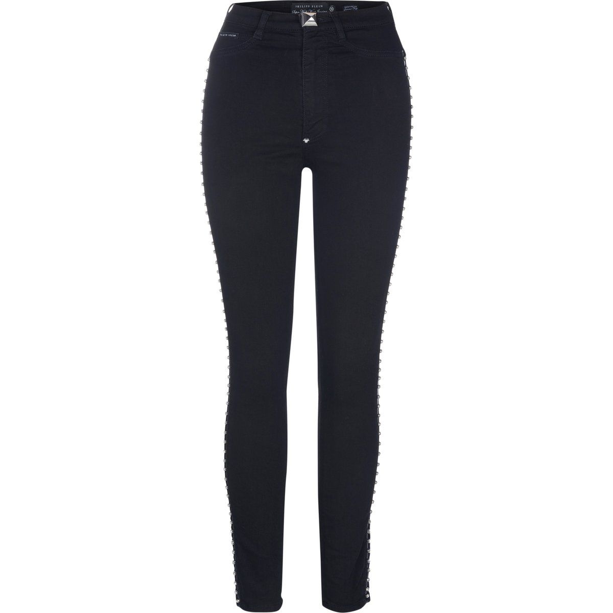 Hochtaillierte Slim-Jeans mit Strassbesatz