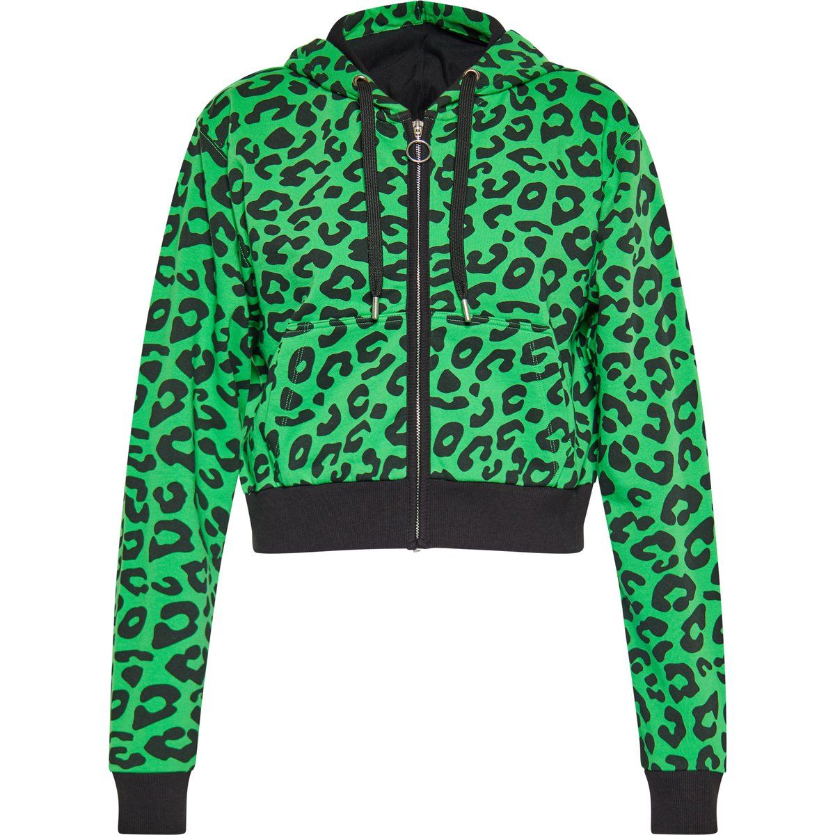 Kurz geschnittener Kapuzenpullover mit Leopardenmuster
