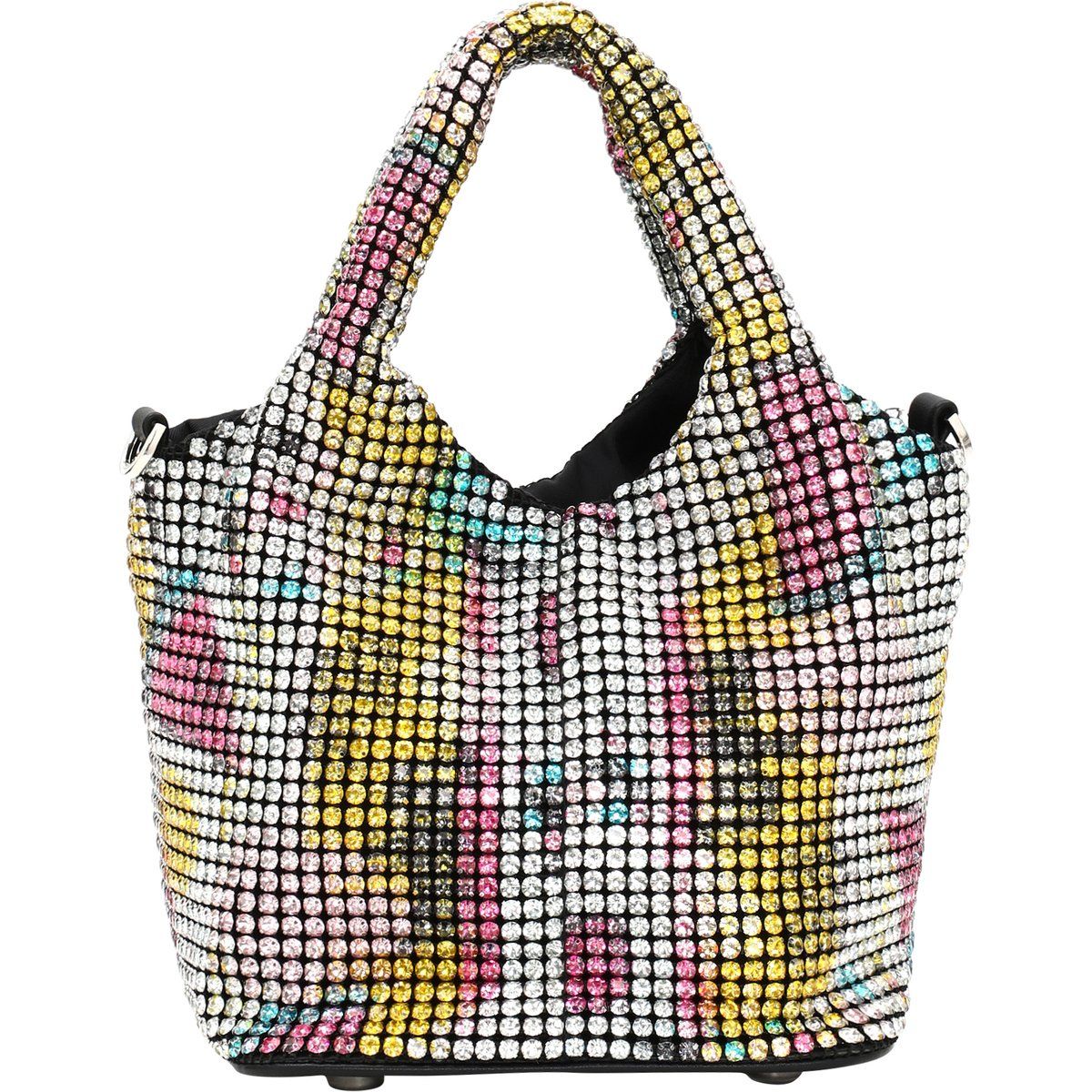 Mehrfarbige Henkeltasche mit Strassbesatz