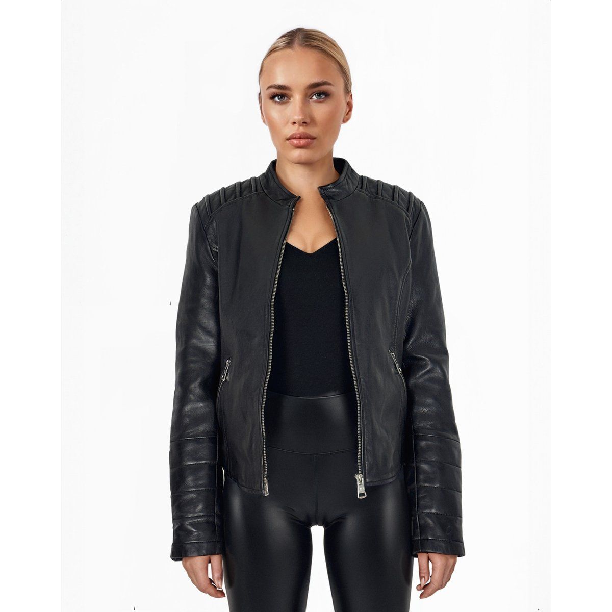 Biker-Lederjacke mit gepolsterten Schultern