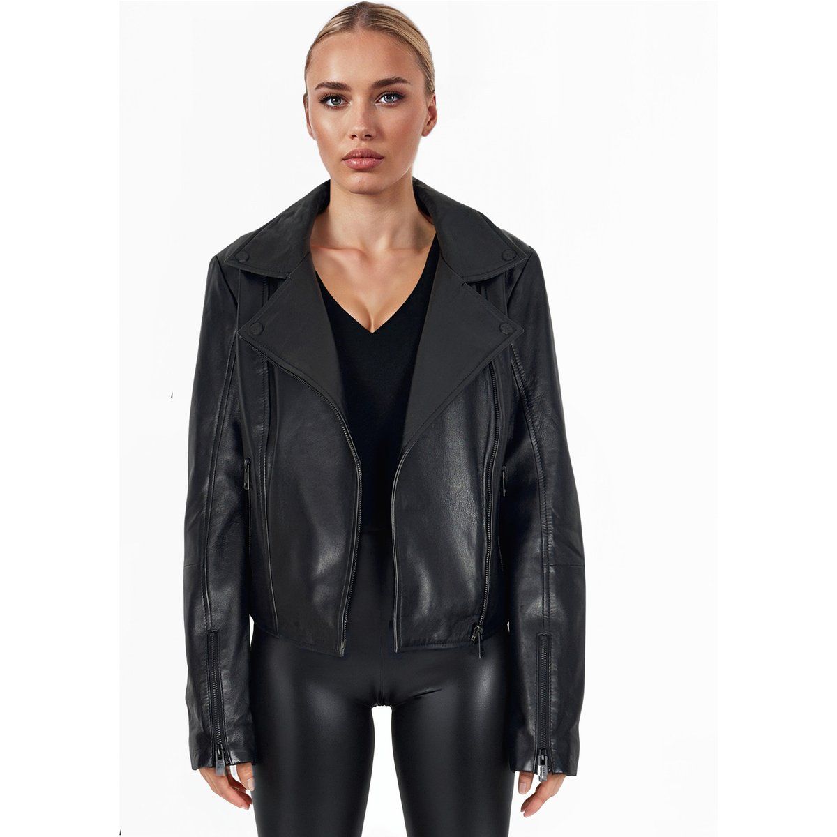 Leder-Bikerjacke mit asymmetrischem Reißverschluss