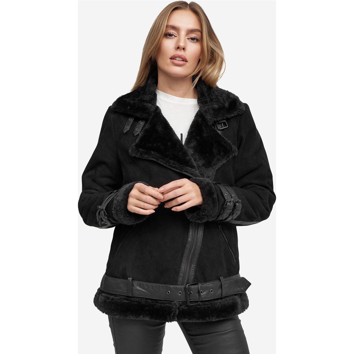 Aviator-Jacke mit Kunstfellfutter