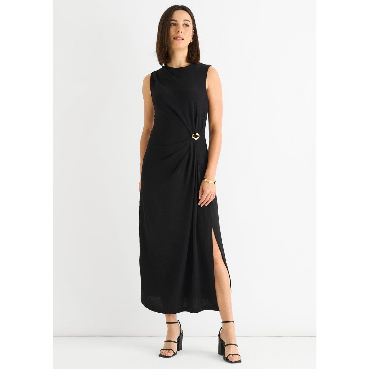 Midi-Kleid mit Raffung und Metallelement