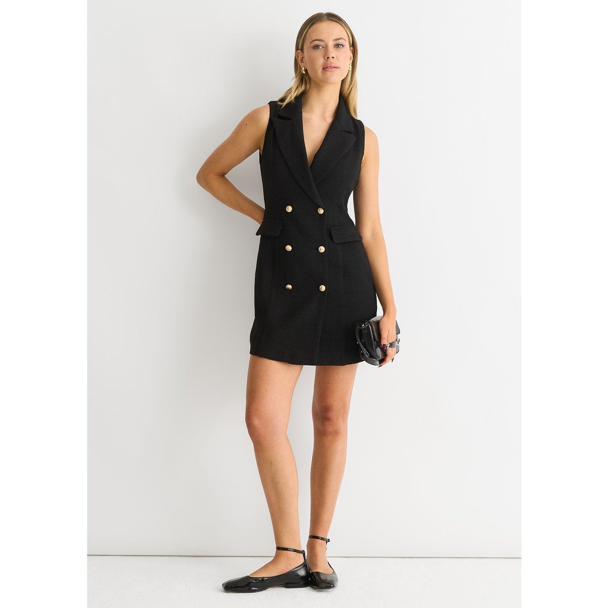 Zweireihiges Bouclé-Blazer-Mini
