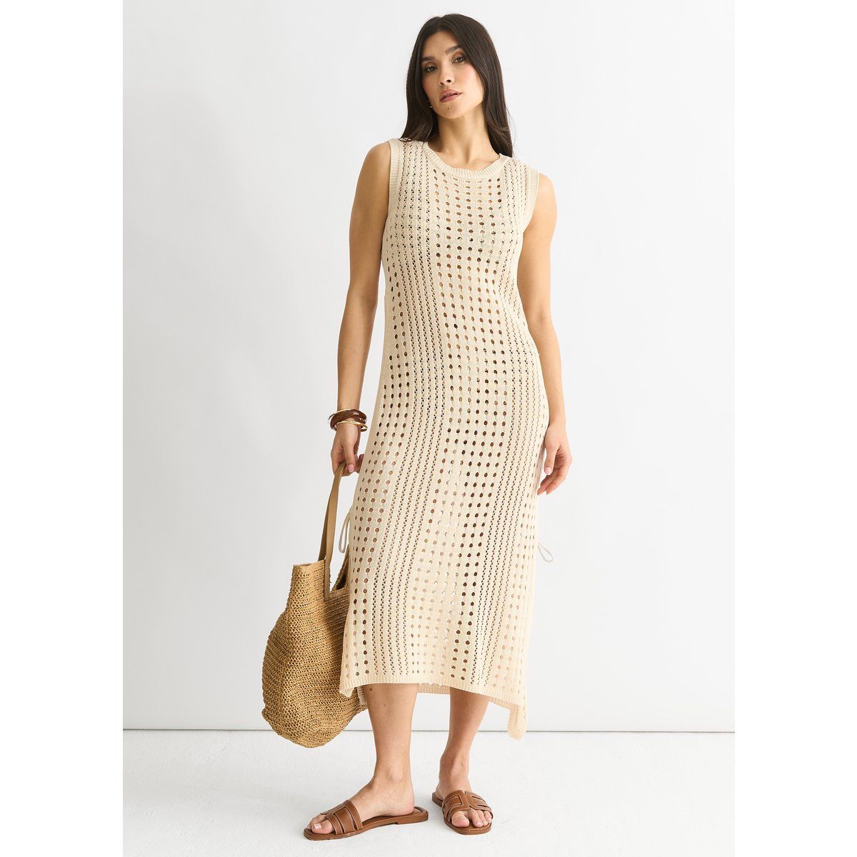 Gehäkeltes Strick-Bodycon-Midi-Kleid