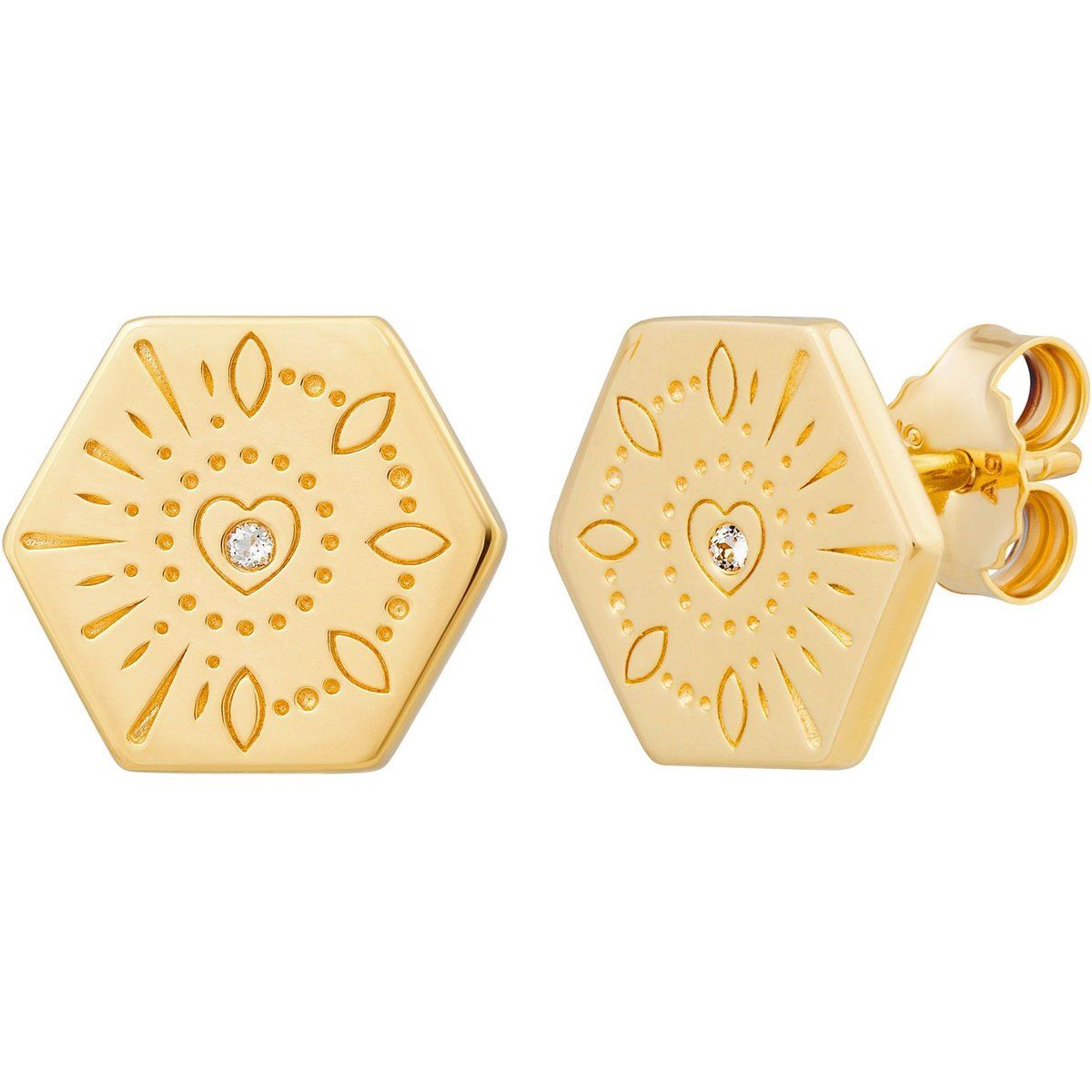 Ohrstecker Hexagon mit Tattoo-Motiv