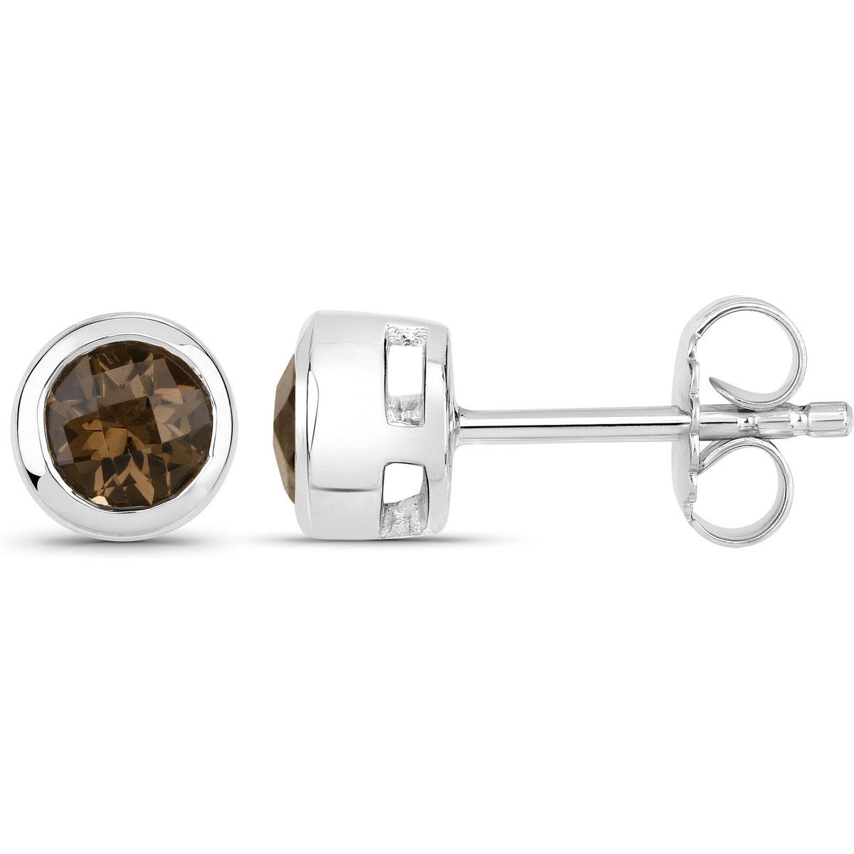 Runde Rauchquarz-Ohrstecker aus Silber