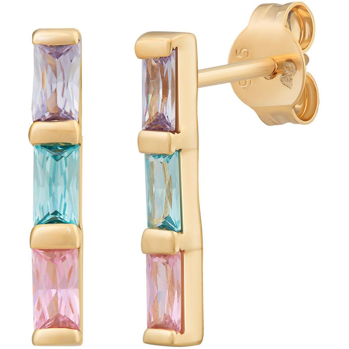 Pastellfarbene Baguette-Zirkonia Stabohrringe