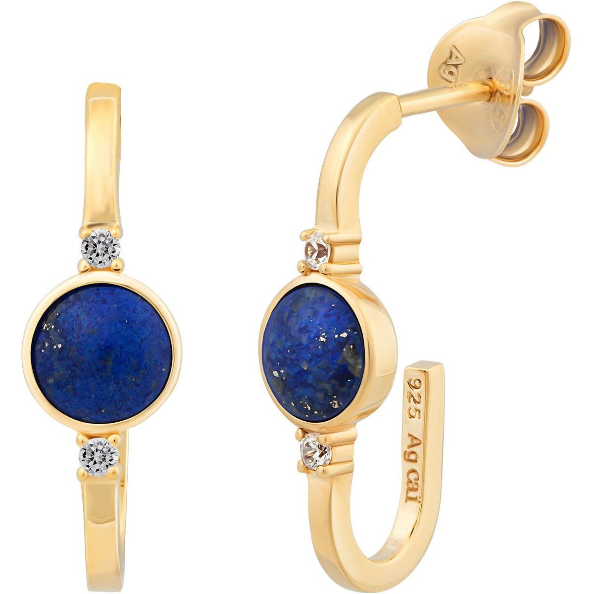 Vergoldete Creolen mit Lapis und Zirkonia