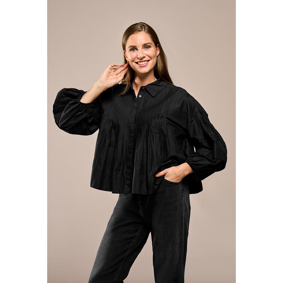 Plissierte Baumwollbluse mit Puffärmeln