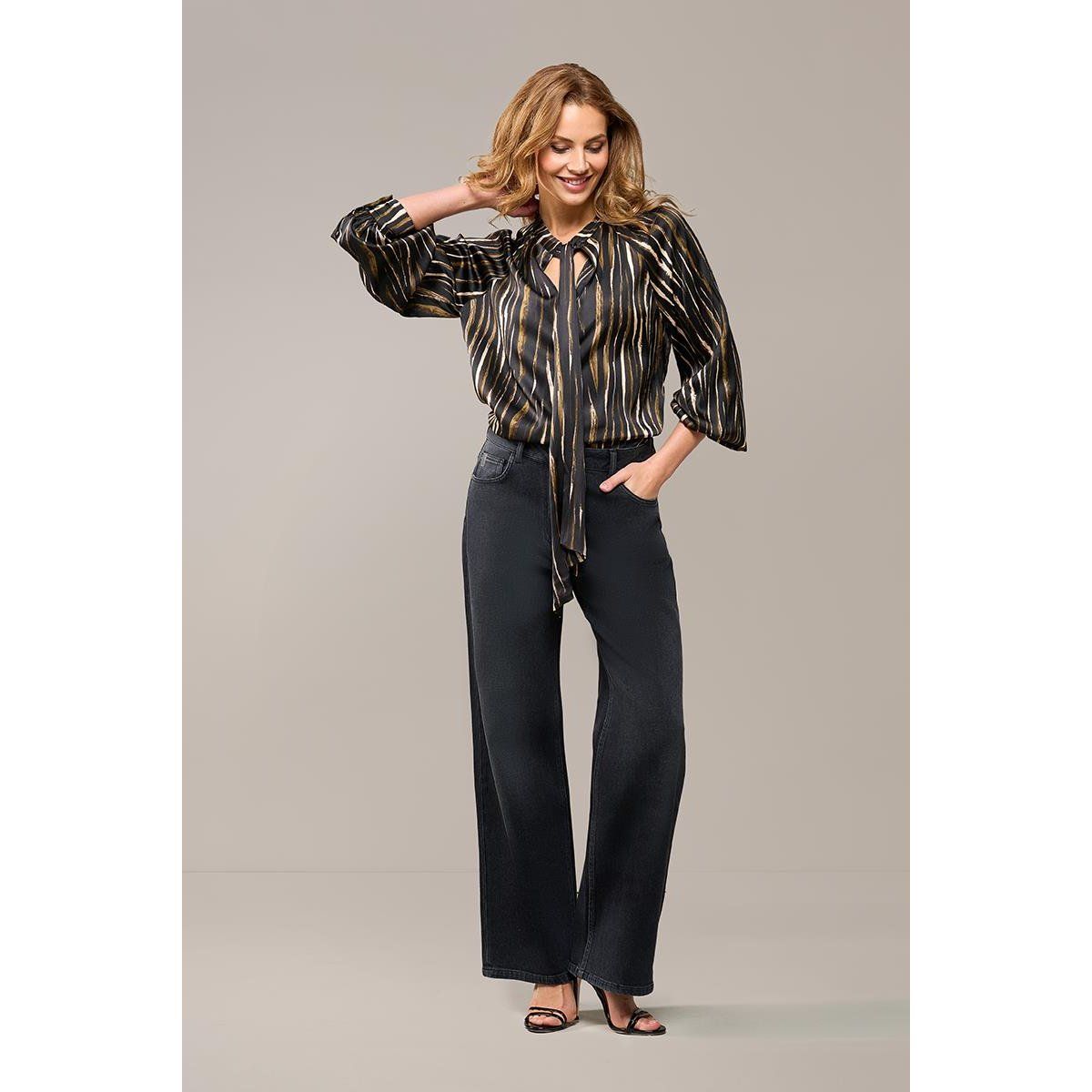 Satin-Bluse mit Schluppe und Streifenmuster