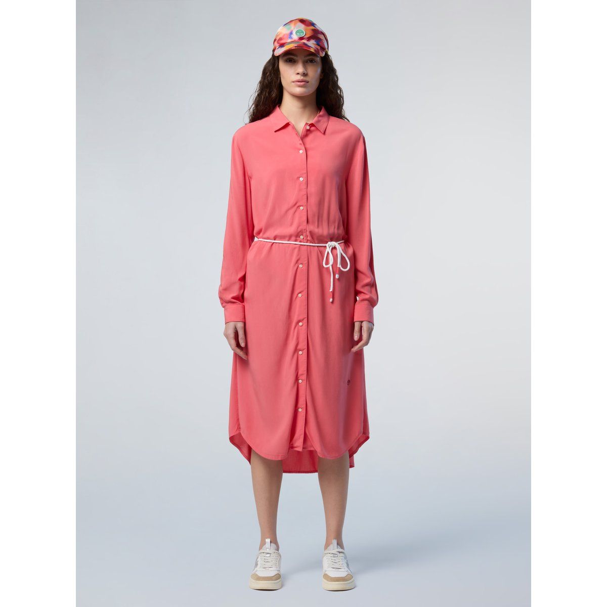 Bedrucktes Midi-Hemdblusenkleid mit Gürtel
