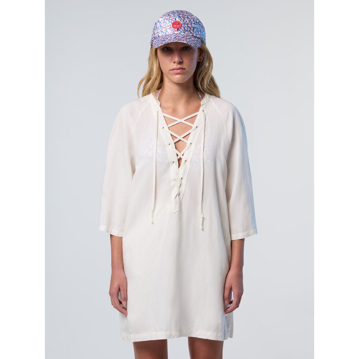 Strandkaftan aus Leinenmischung mit Schnürung