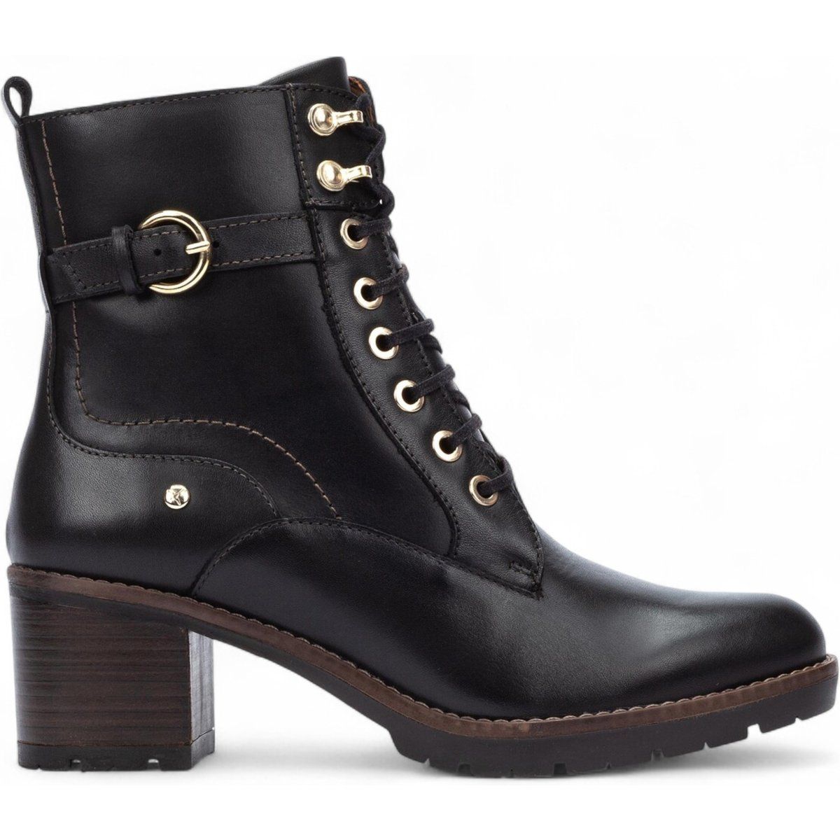 Leder-Schnürstiefeletten mit Schnalle