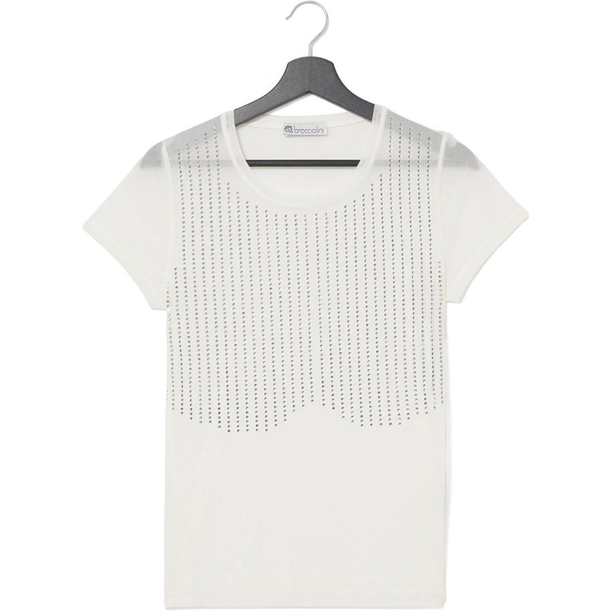 Weißes T-Shirt mit vertikalen Nieten